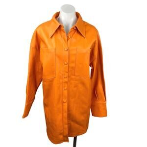 Missguided NWT Orange Faux Leather Button Down Oversized Shacket Jacket Size 4